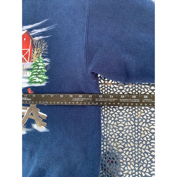 Vintage 90s crewneck sweatshirt with red barn Christmas Cardinals birds Size L - Picture 6 of 8